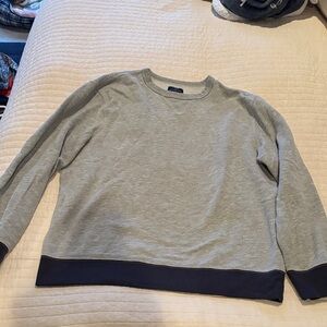 J. Crew Men's Gray Crewneck Sweater with Navy Hem & Cuffs
